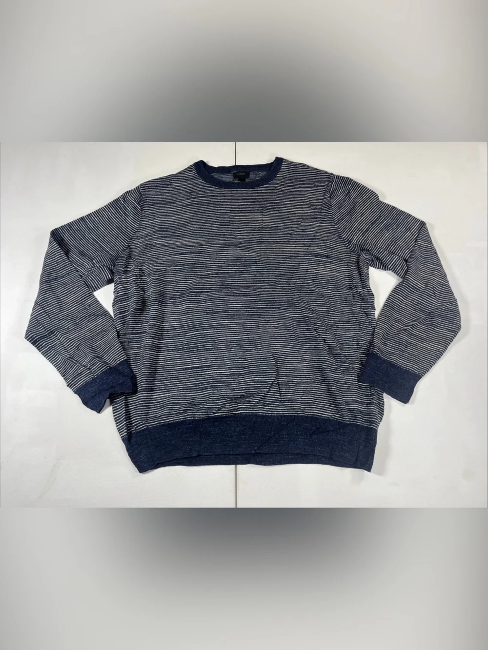 J.Crew Crewneck Sweater Mens Large Navy White Stripe Nautical Lightweight
